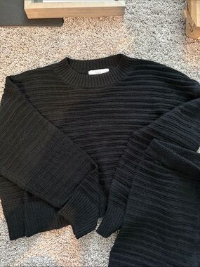Black Ribbed Knit Crewneck Sweater